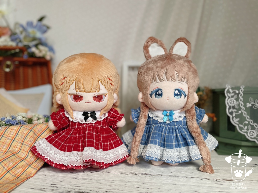 【20cmぬいぐるみ・ぬい服】Little Fairy Tale・チェック柄ワンピース(青)