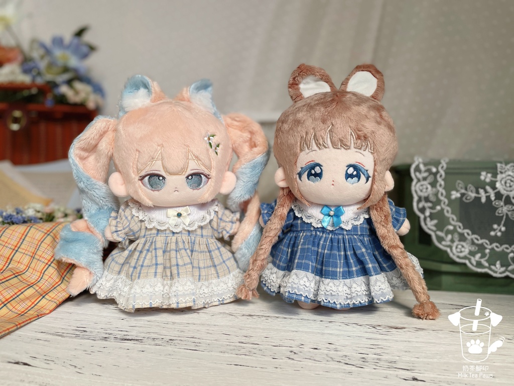 【20cmぬいぐるみ・ぬい服】Little Fairy Tale・チェック柄ワンピース(青)