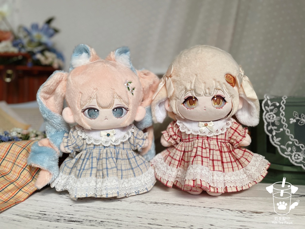 高価値 20cmぬいぐるみ・ぬい服】Little Fairy Tale・チェック柄 着せ替え服・アウトフィット