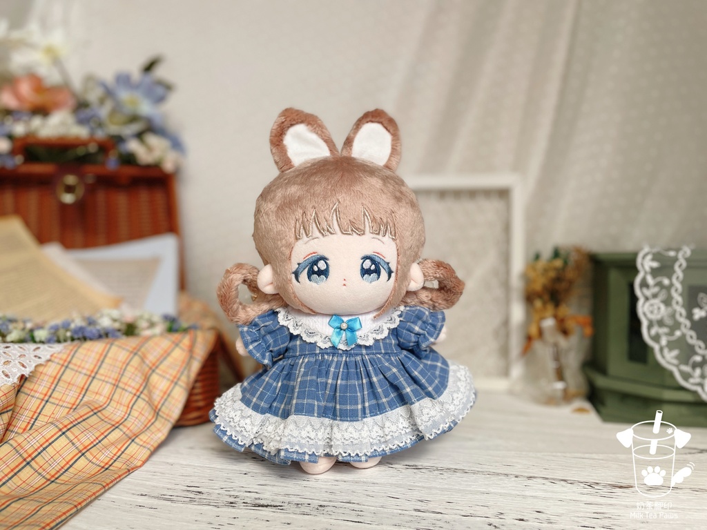 【20cmぬいぐるみ・ぬい服】Little Fairy Tale・チェック柄ワンピース(青)