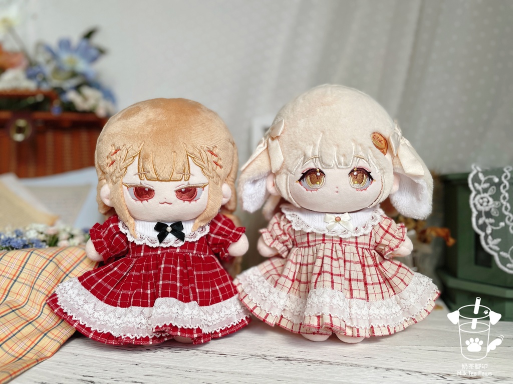 【20cmぬいぐるみ・ぬい服】Little Fairy Tale・チェック柄ワンピース(赤)