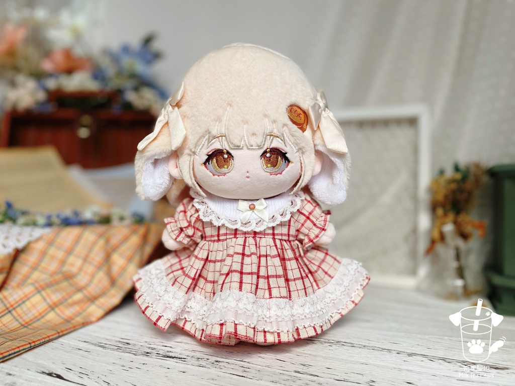 【20cmぬいぐるみ・ぬい服】Little Fairy Tale・チェック柄ワンピース(赤)