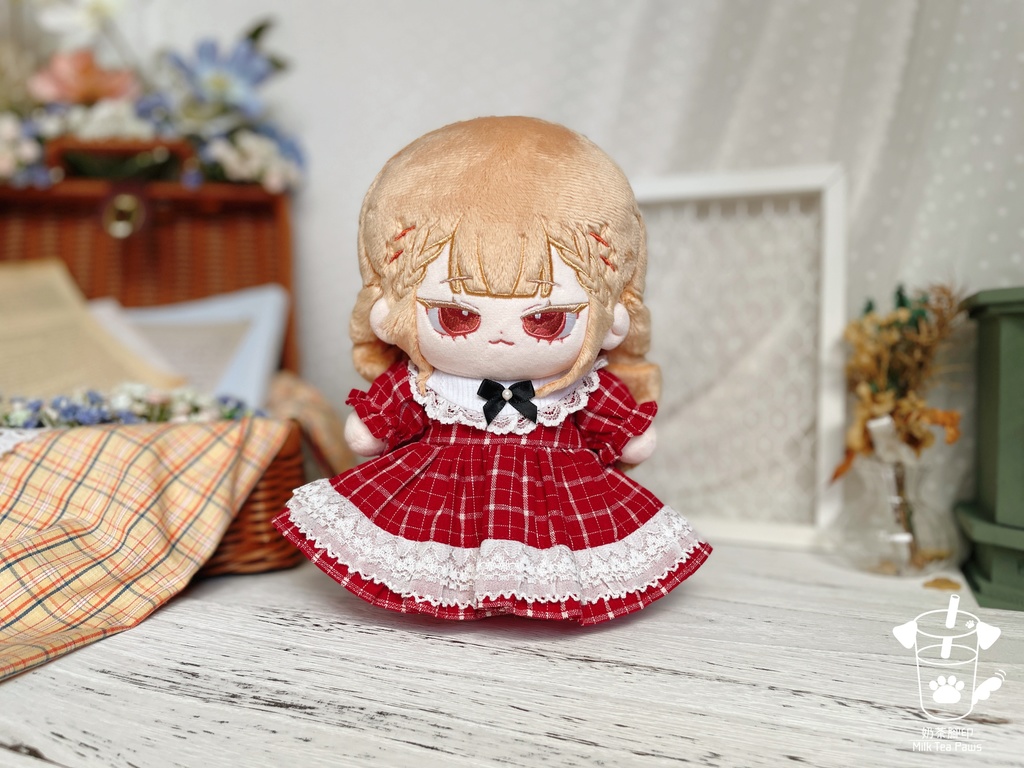 【20cmぬいぐるみ・ぬい服】Little Fairy Tale・チェック柄ワンピース(赤)