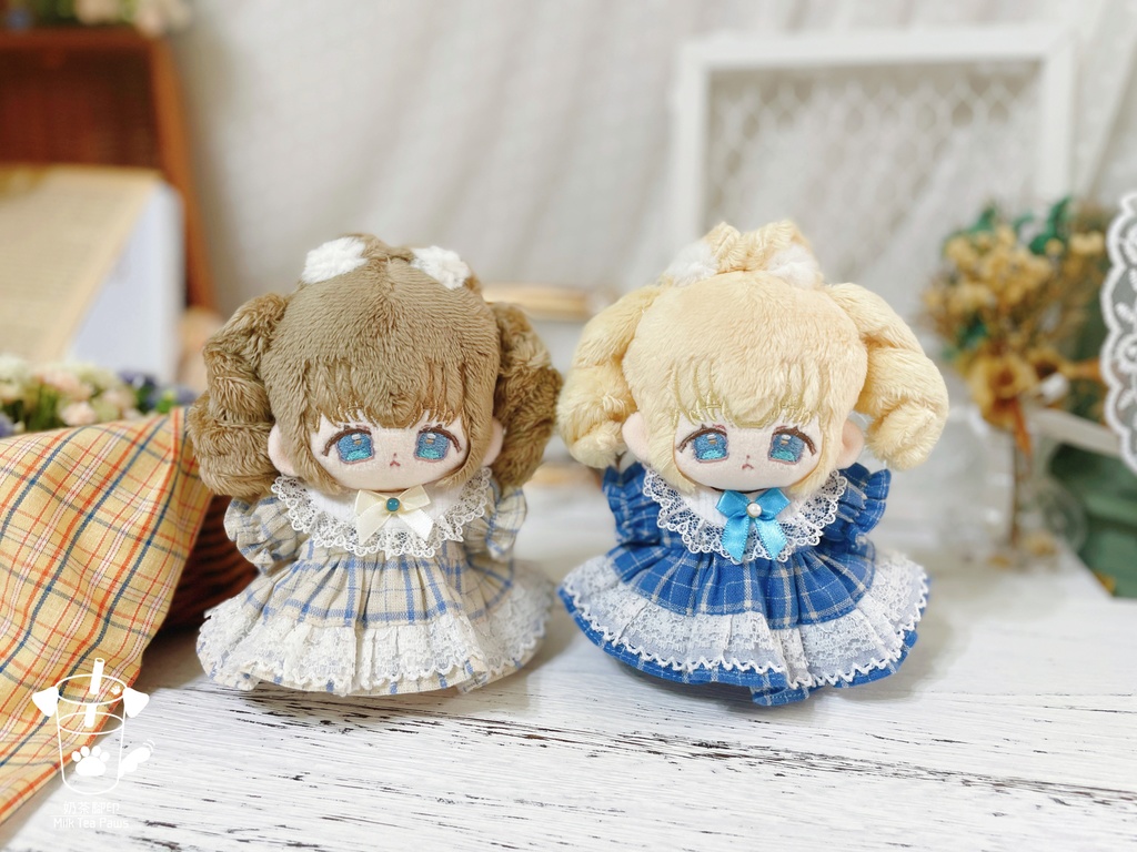 【10cmぬいぐるみ・ぬい服】Little Fairy Tale・チェック柄ワンピース(青)