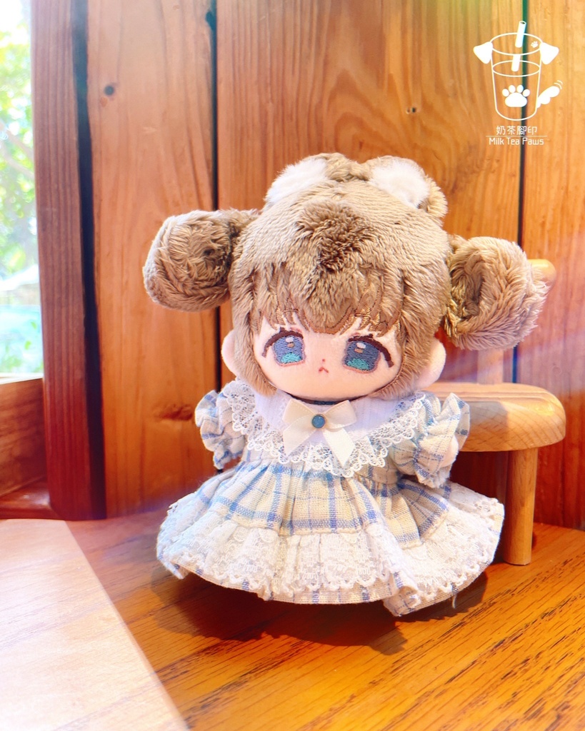 【10cmぬいぐるみ・ぬい服】Little Fairy Tale・チェック柄ワンピース(青)