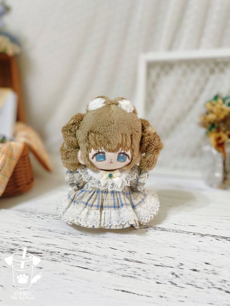 【10cmぬいぐるみ・ぬい服】Little Fairy Tale・チェック柄ワンピース(青)