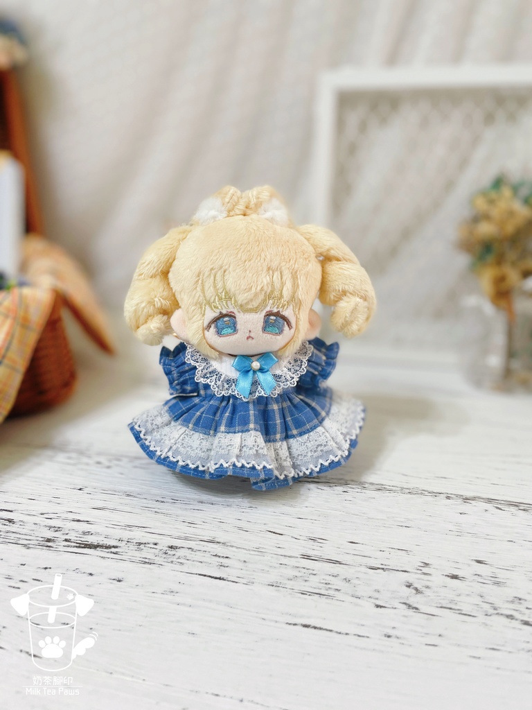 【10cmぬいぐるみ・ぬい服】Little Fairy Tale・チェック柄ワンピース(青)