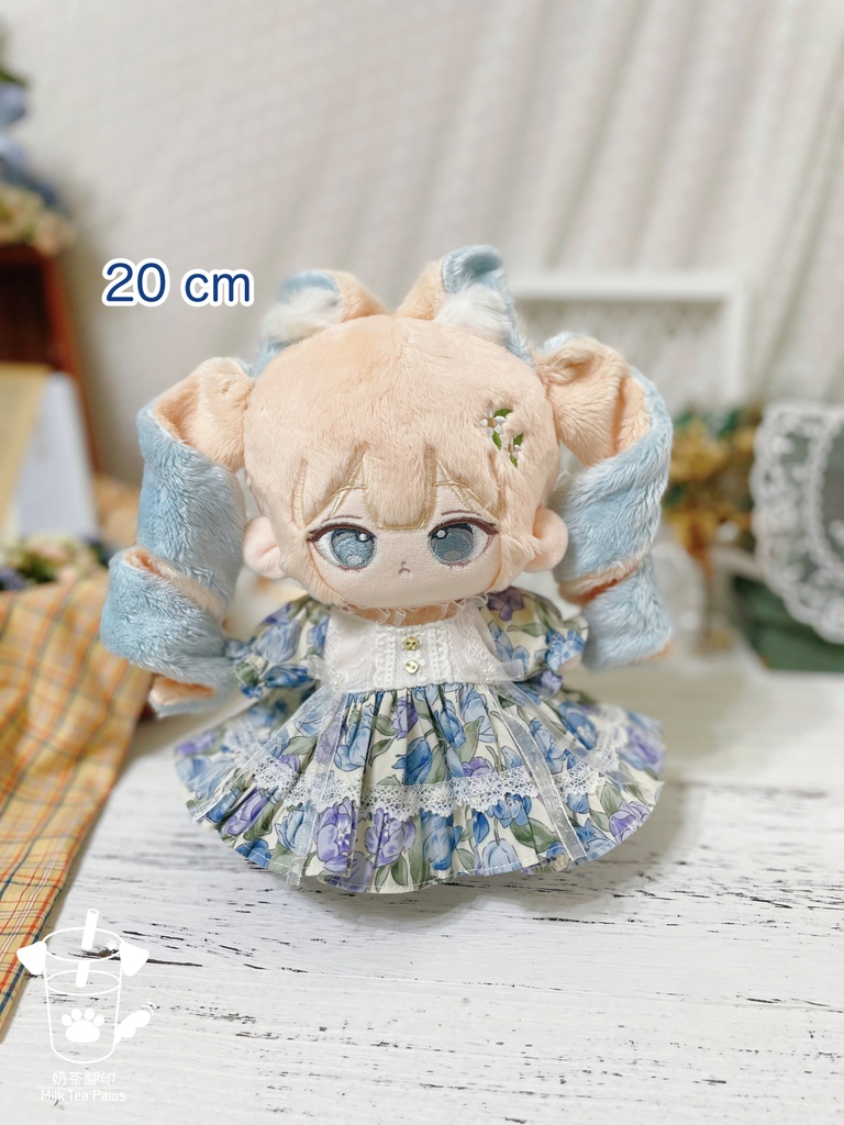 【10cm・20cmぬいぐるみ・ぬい服】Crystal Special・花柄ワンピース(青)