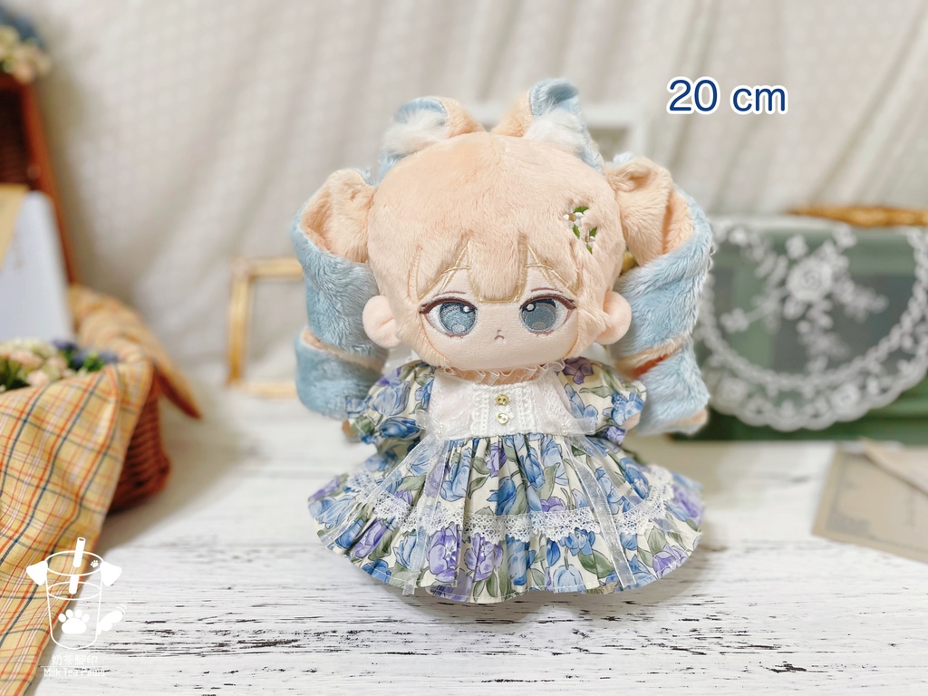 【10cm・20cmぬいぐるみ・ぬい服】Crystal Special・花柄ワンピース(青)