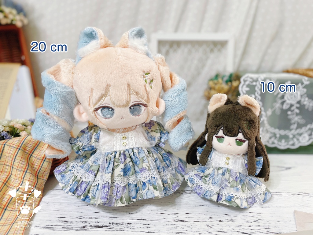 【10cm・20cmぬいぐるみ・ぬい服】Crystal Special・花柄ワンピース(青)