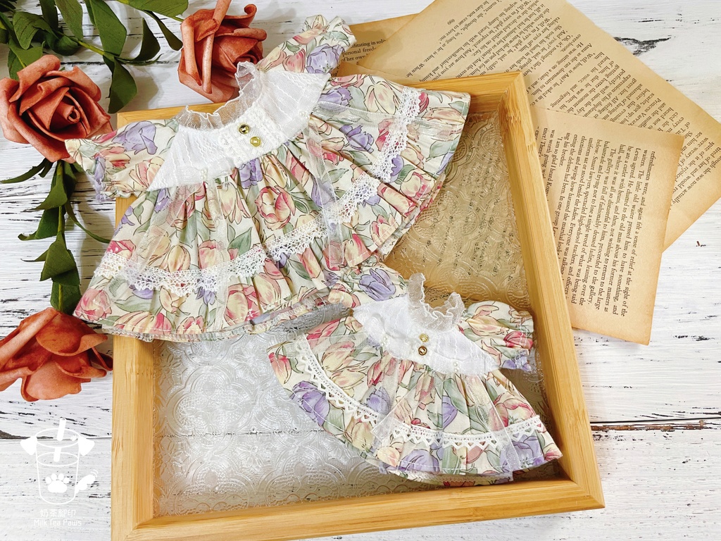【10cm・20cmぬいぐるみ・ぬい服】Crystal Special・花柄ワンピース(ピンクオレンジ)