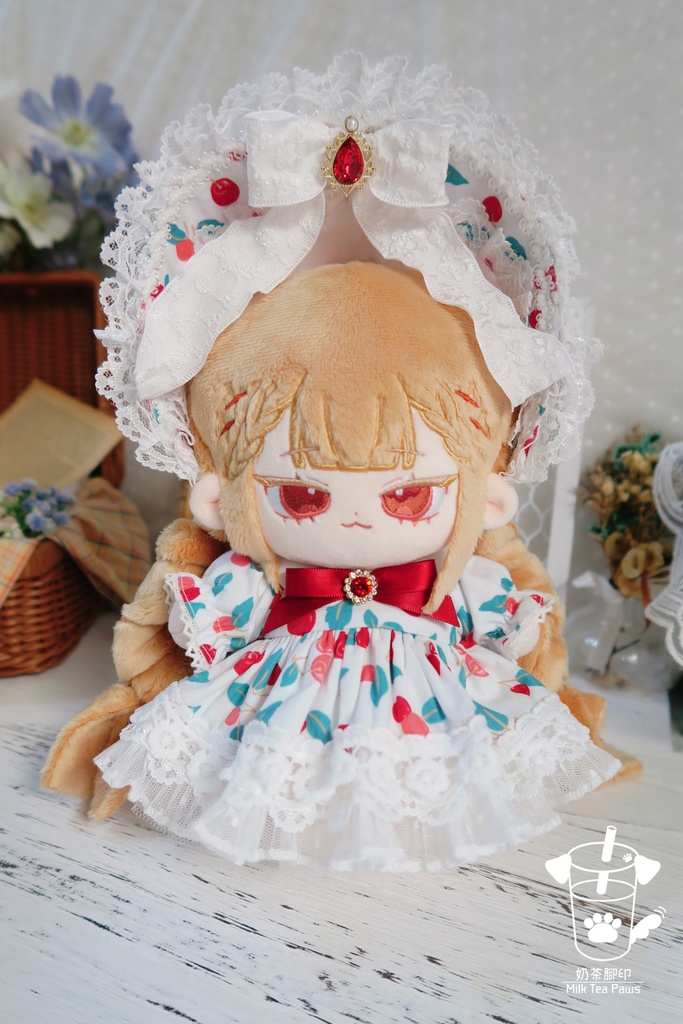 【20cmぬいぐるみ・ぬい服】Cherry Bubble・ワンピースセット(白)