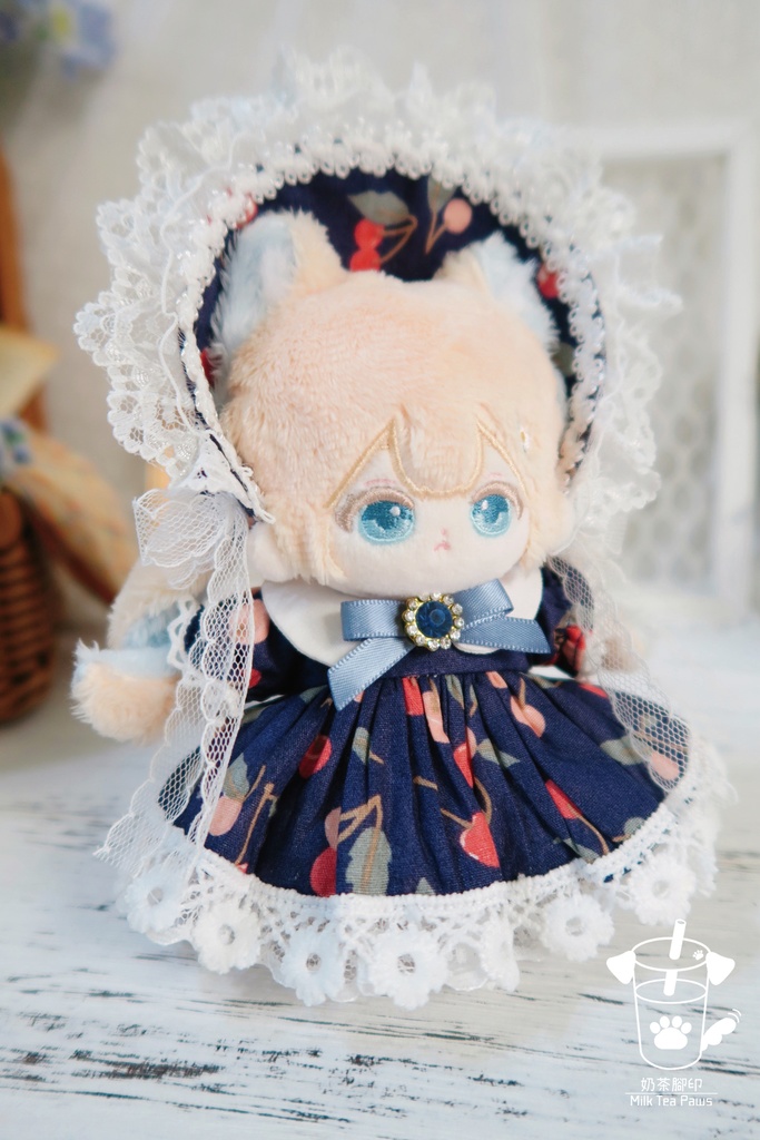 【10cmぬいぐるみ・ぬい服】Cherry Bubble・ワンピースセット(青)