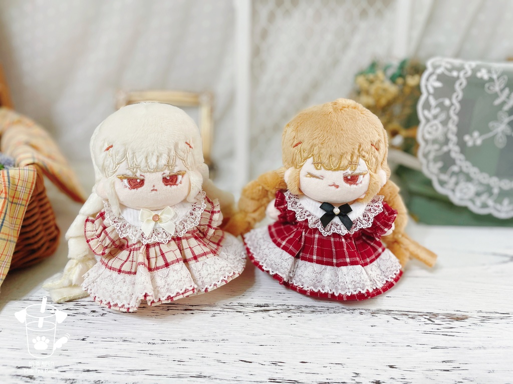【10cmぬいぐるみ・ぬい服】Little Fairy Tale・チェック柄ワンピース(赤)