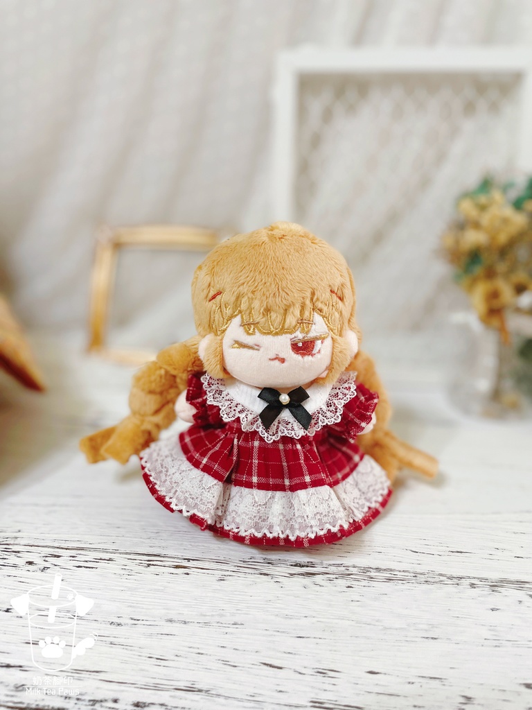 【10cmぬいぐるみ・ぬい服】Little Fairy Tale・チェック柄ワンピース(赤)