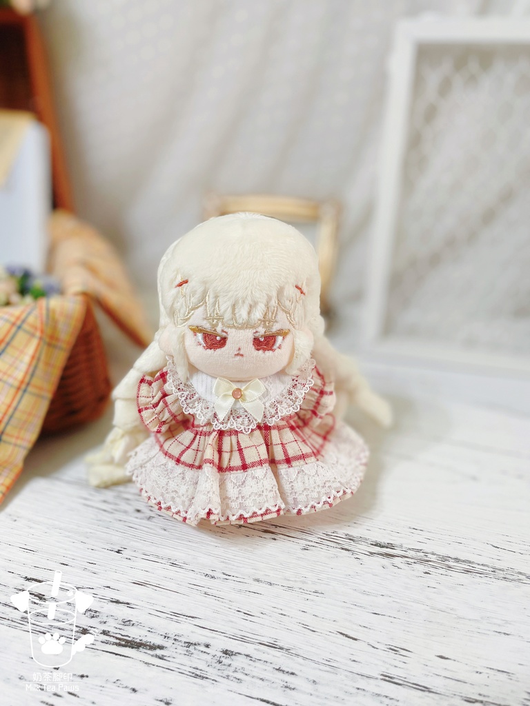 【10cmぬいぐるみ・ぬい服】Little Fairy Tale・チェック柄ワンピース(赤)