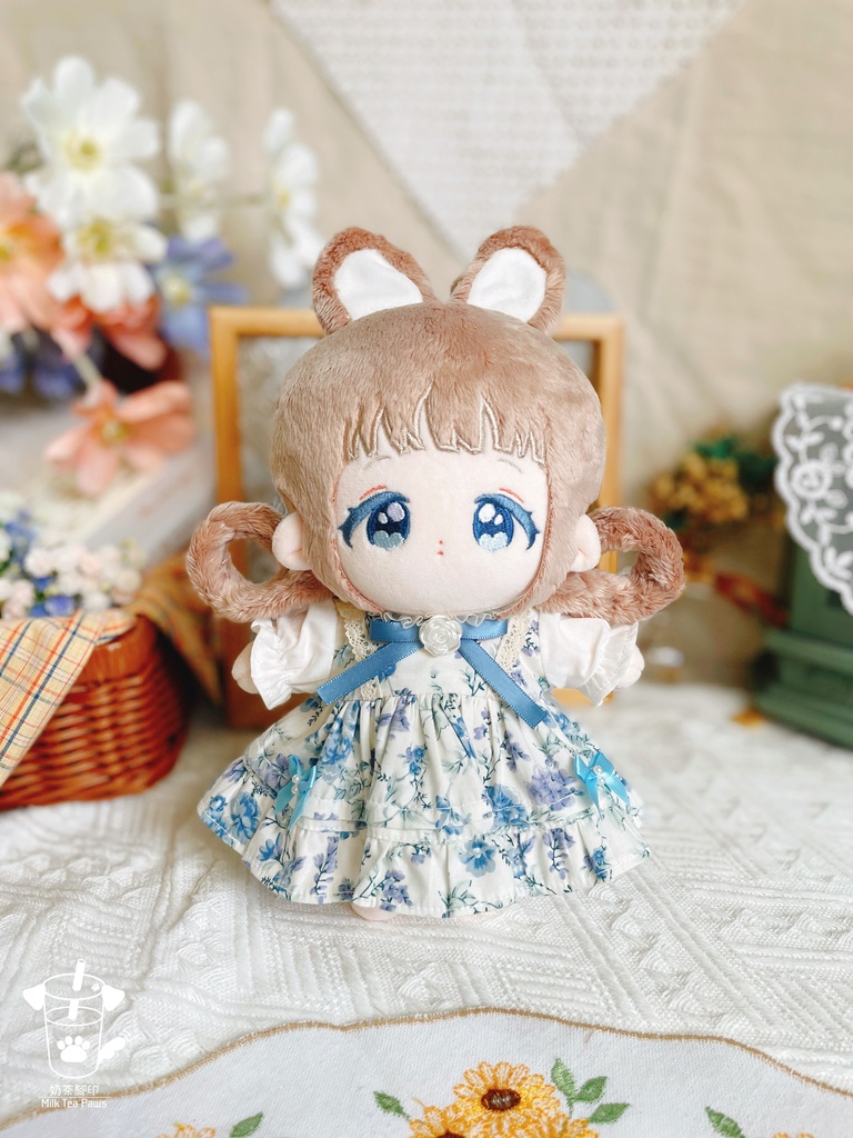 【10cm・15cm・20cmぬいぐるみ・ぬい服】浅夏琉璃・お花ワンピース(ブルー)
