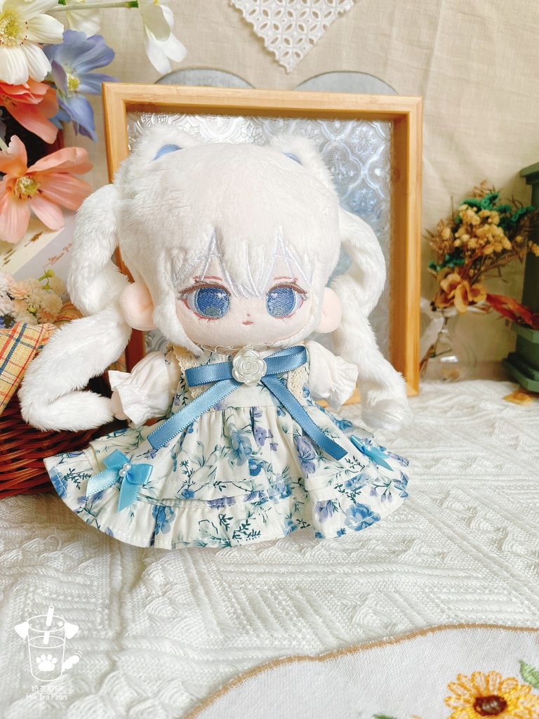 【10cm・15cm・20cmぬいぐるみ・ぬい服】浅夏琉璃・お花ワンピース(ブルー)