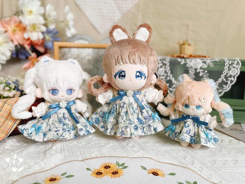 【10cm・15cm・20cmぬいぐるみ・ぬい服】浅夏琉璃・お花ワンピース(ブルー)