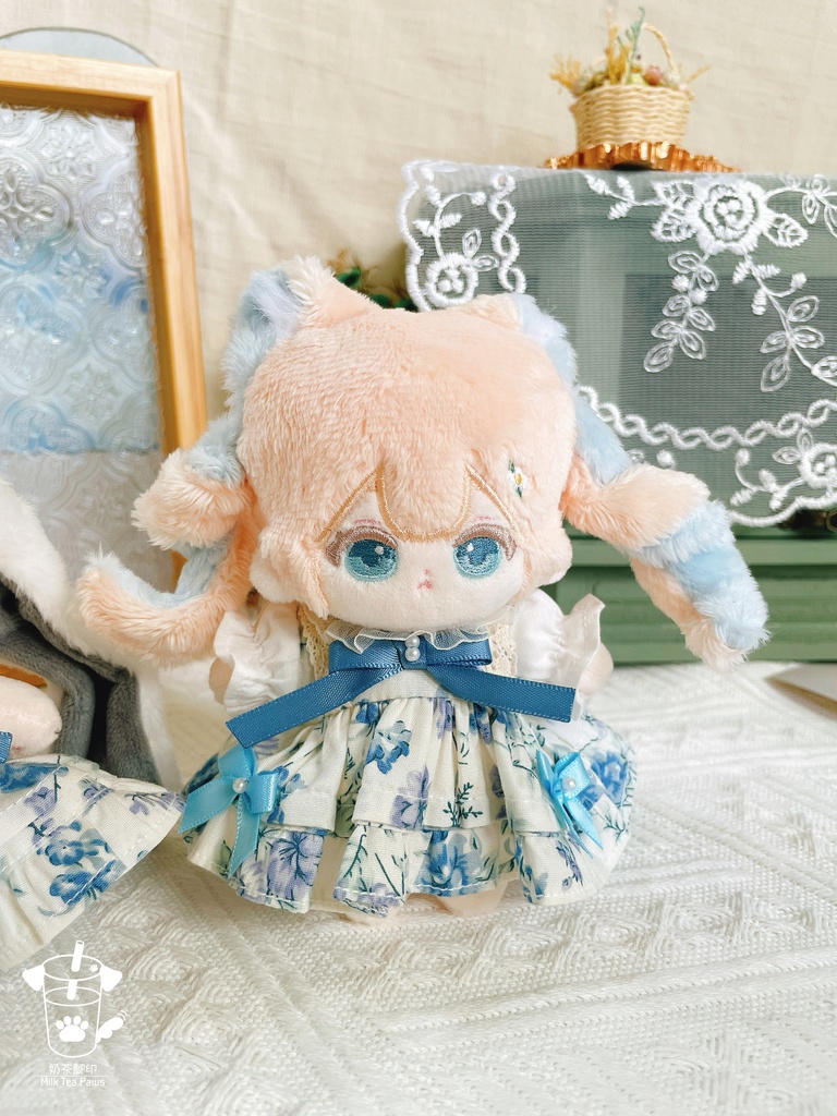 【10cm・15cm・20cmぬいぐるみ・ぬい服】浅夏琉璃・お花ワンピース(ブルー)