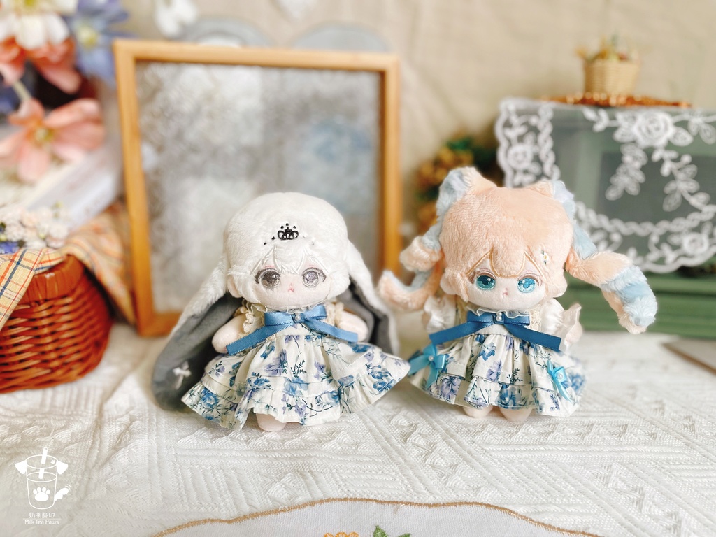 【10cm・15cm・20cmぬいぐるみ・ぬい服】浅夏琉璃・お花ワンピース(ブルー)