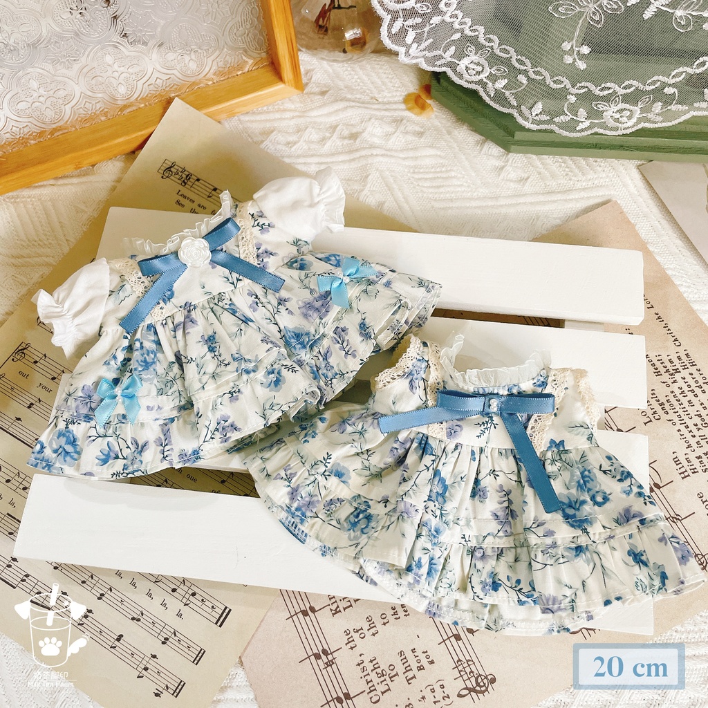【10cm・15cm・20cmぬいぐるみ・ぬい服】浅夏琉璃・お花ワンピース(ブルー)