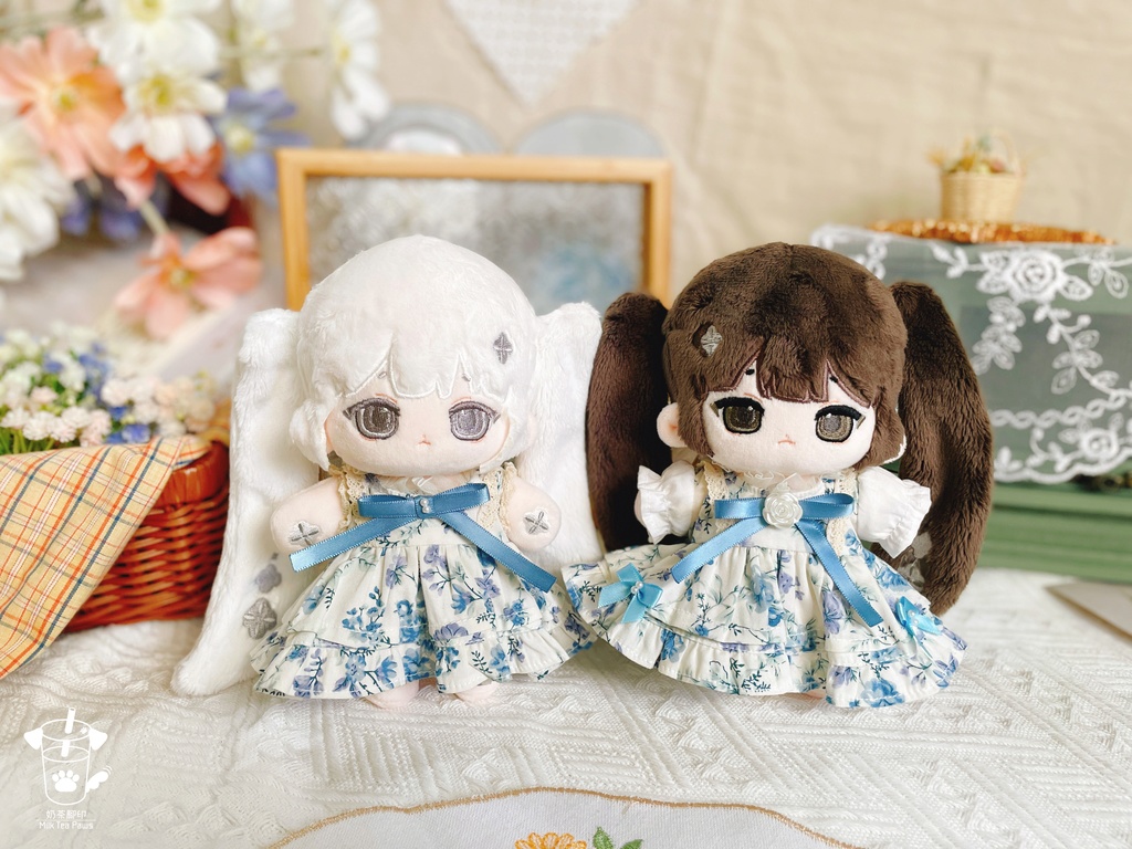 【10cm・15cm・20cmぬいぐるみ・ぬい服】浅夏琉璃・お花ワンピース(ブルー)