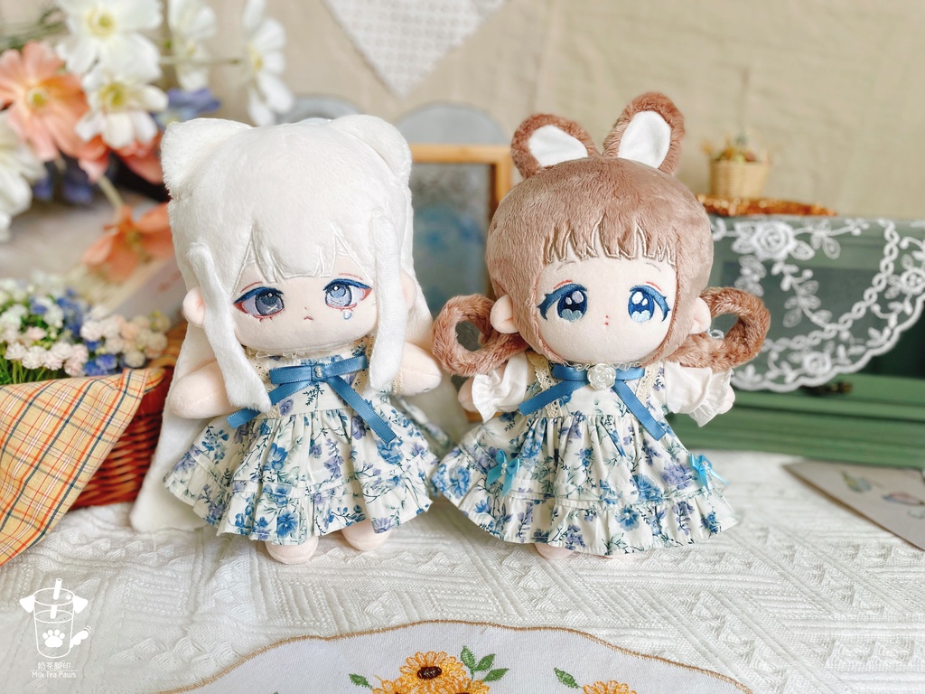 【10cm・15cm・20cmぬいぐるみ・ぬい服】浅夏琉璃・お花ワンピース(ブルー)