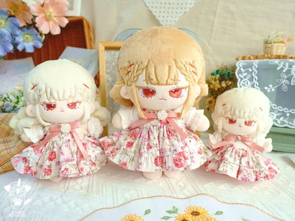 【10cm・15cm・20cmぬいぐるみ・ぬい服】浅夏琉璃・お花ワンピース（ピンク）