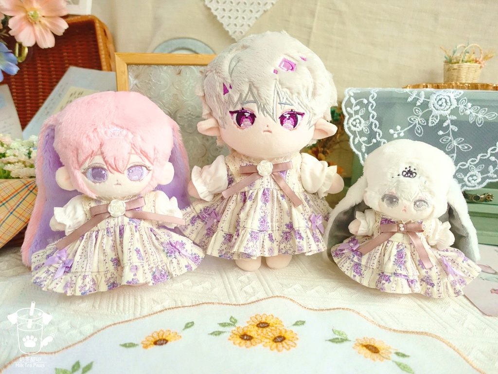 【10cm・15cm・20cmぬいぐるみ・ぬい服】浅夏琉璃・お花ワンピース(パープル)