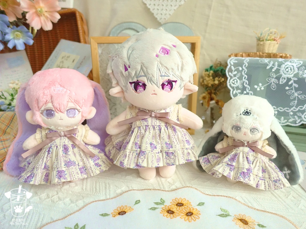 【10cm・15cm・20cmぬいぐるみ・ぬい服】浅夏琉璃・お花ワンピース(パープル)