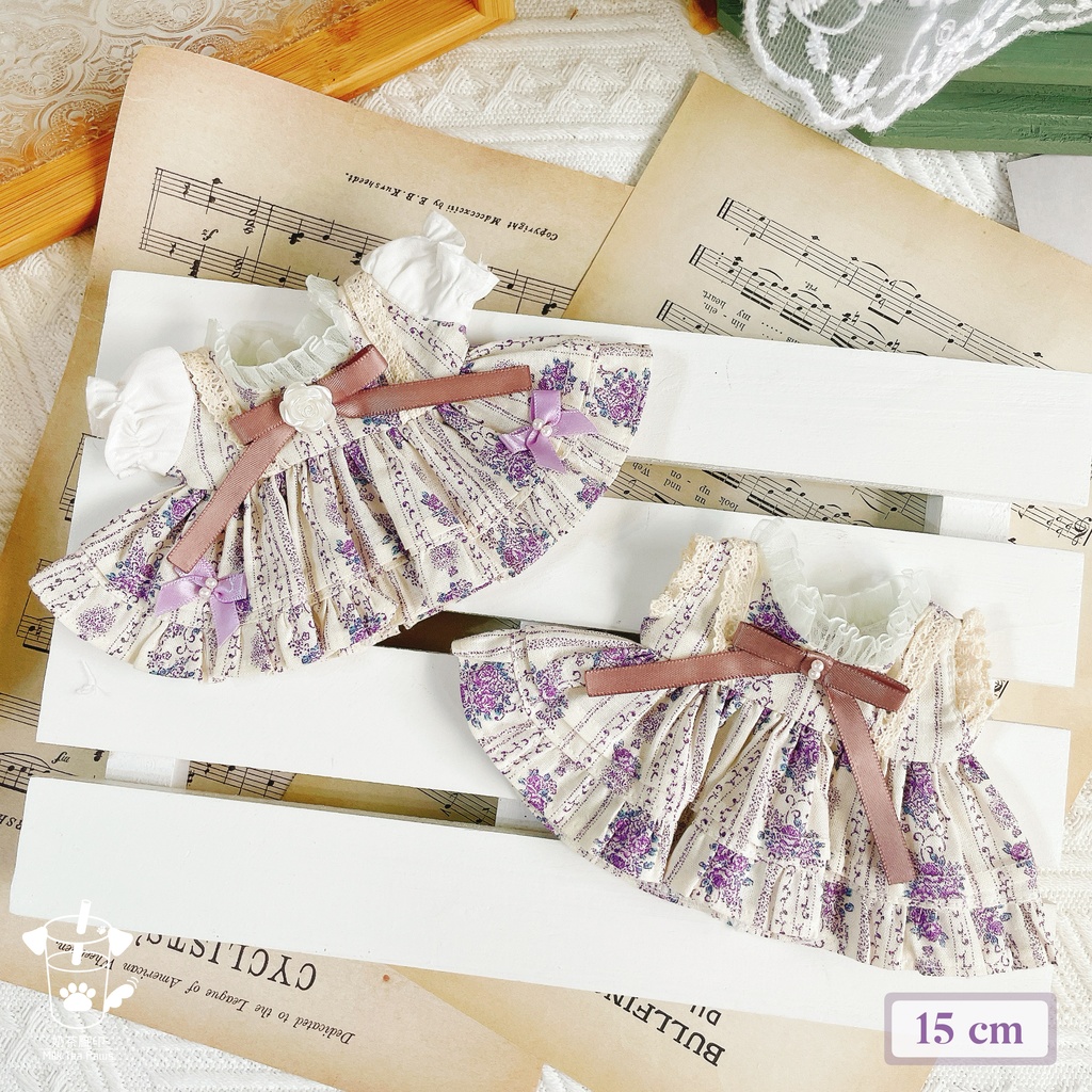 【10cm・15cm・20cmぬいぐるみ・ぬい服】浅夏琉璃・お花ワンピース(パープル)