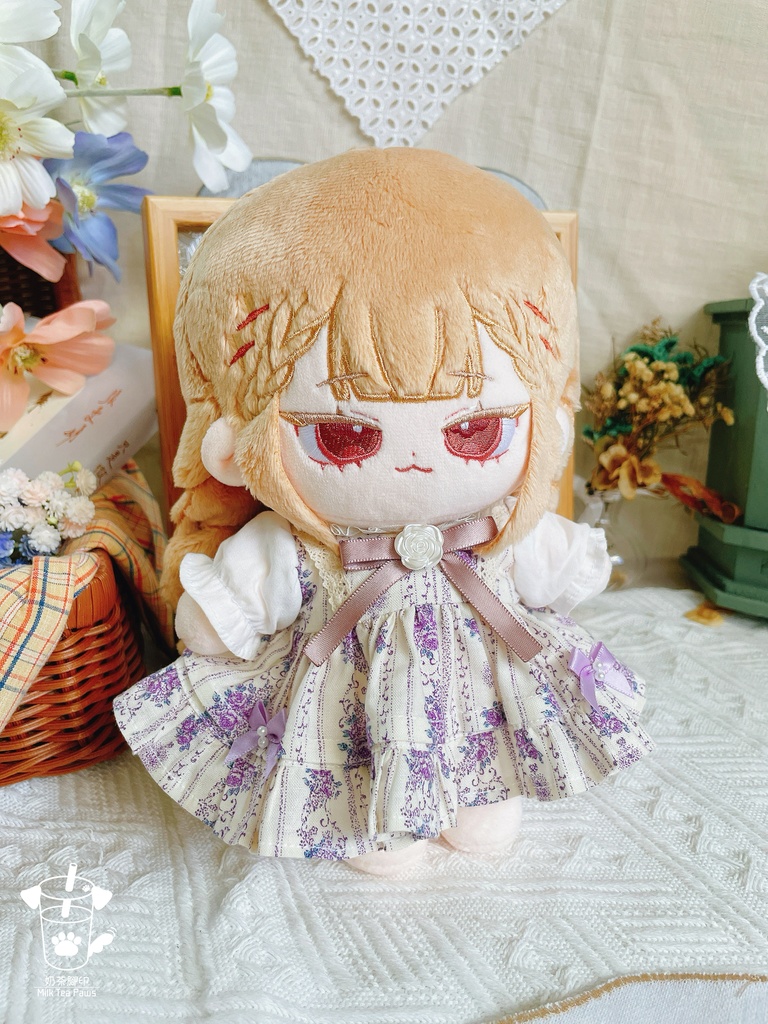 【10cm・15cm・20cmぬいぐるみ・ぬい服】浅夏琉璃・お花ワンピース(パープル)
