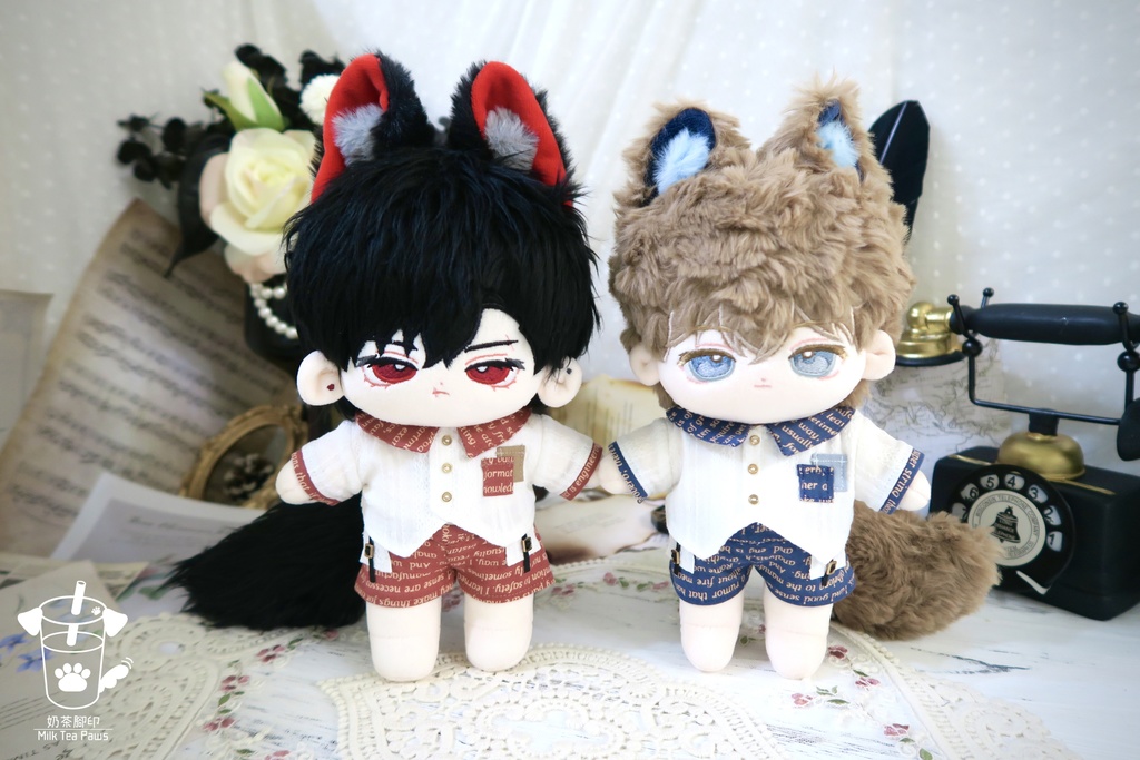 【20cmぬいぐるみ・ぬい服】Mono Whisper・英字柄シャツセット・ジャンスカセット(2色)