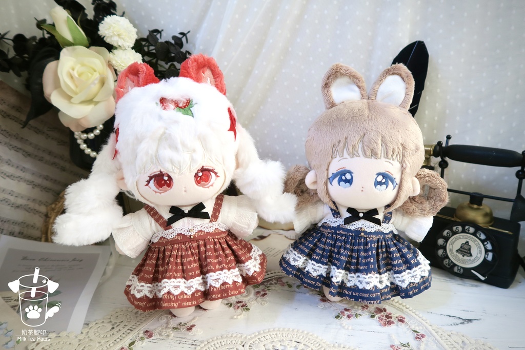 【20cmぬいぐるみ・ぬい服】Mono Whisper・英字柄シャツセット・ジャンスカセット(2色)