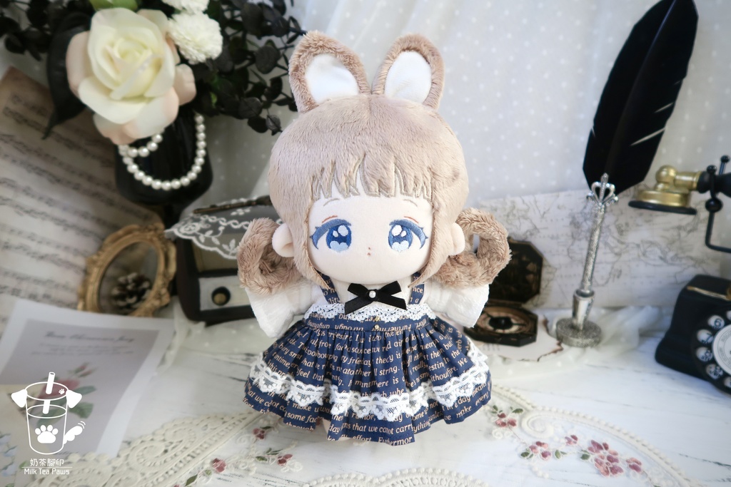 【20cmぬいぐるみ・ぬい服】Mono Whisper・英字柄シャツセット・ジャンスカセット(2色)