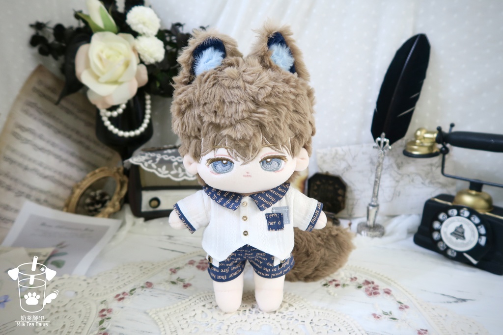 【20cmぬいぐるみ・ぬい服】Mono Whisper・英字柄シャツセット・ジャンスカセット(2色)