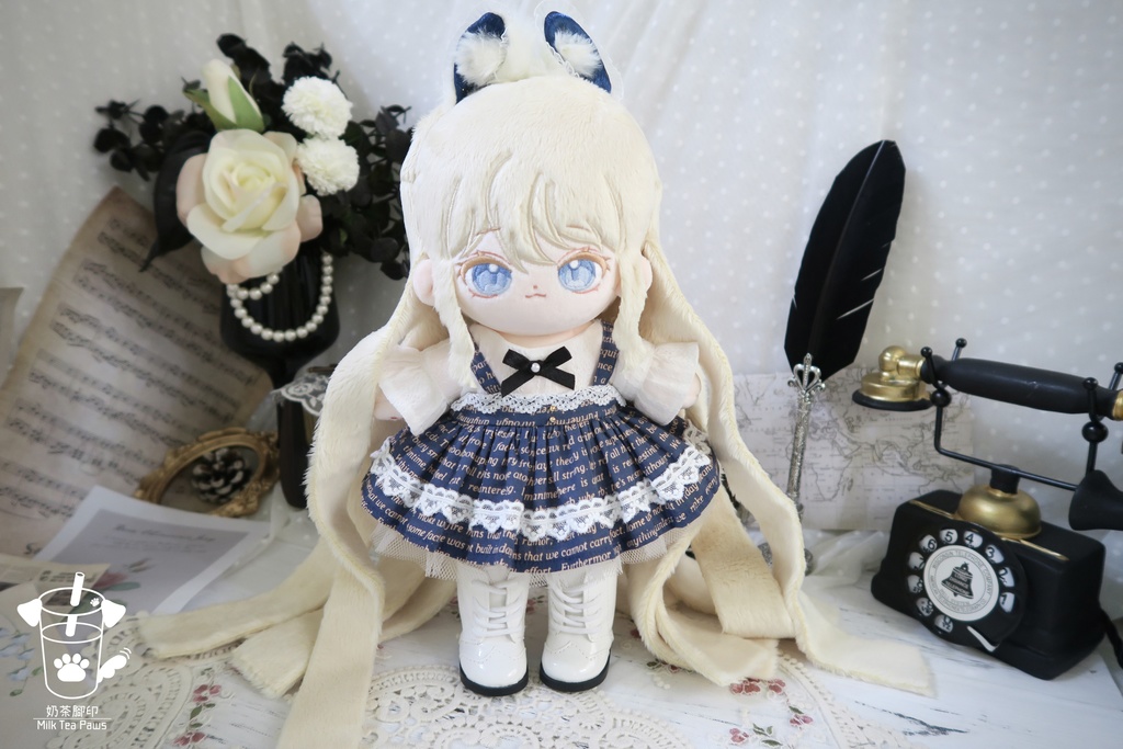 【20cmぬいぐるみ・ぬい服】Mono Whisper・英字柄シャツセット・ジャンスカセット(2色)