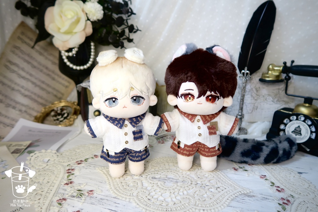 【15cmぬいぐるみ・ぬい服】Mono Whisper・英字柄シャツセット・ジャンスカセット(2色)