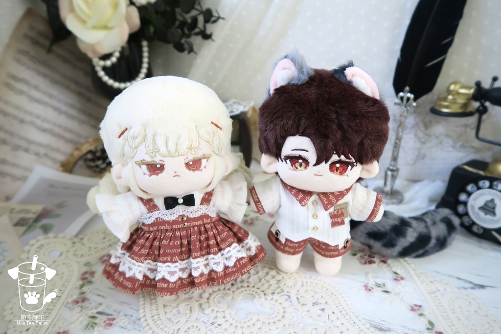 【15cmぬいぐるみ・ぬい服】Mono Whisper・英字柄シャツセット・ジャンスカセット(2色)