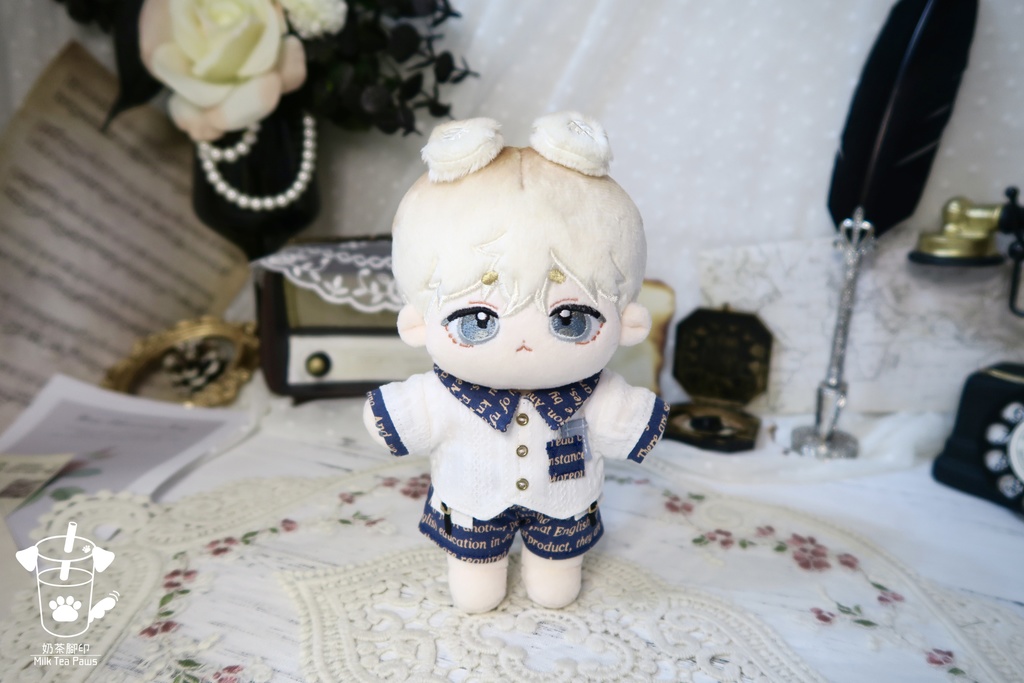 【15cmぬいぐるみ・ぬい服】Mono Whisper・英字柄シャツセット・ジャンスカセット(2色)