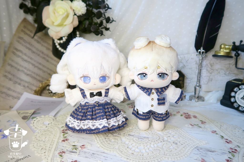 【15cmぬいぐるみ・ぬい服】Mono Whisper・英字柄シャツセット・ジャンスカセット(2色)