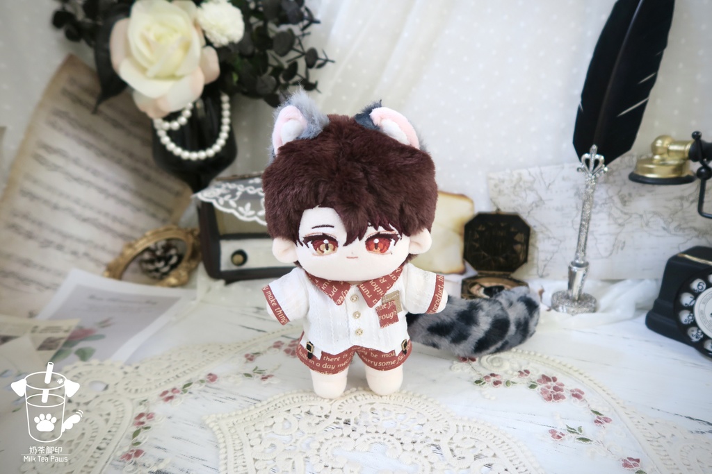 【15cmぬいぐるみ・ぬい服】Mono Whisper・英字柄シャツセット・ジャンスカセット(2色)