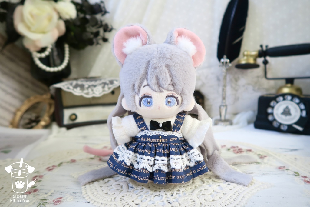 【10cmぬいぐるみ・ぬい服】Mono Whisper・英字柄シャツセット・ジャンスカセット(2色)