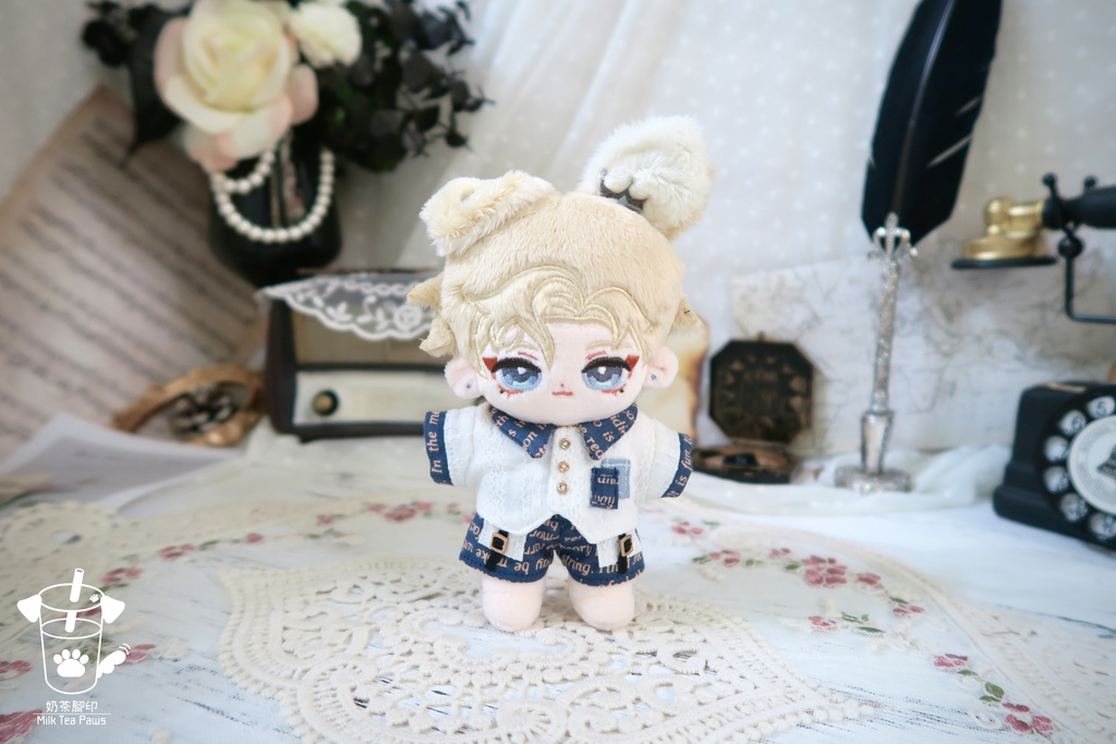 【10cmぬいぐるみ・ぬい服】Mono Whisper・英字柄シャツセット・ジャンスカセット(2色)