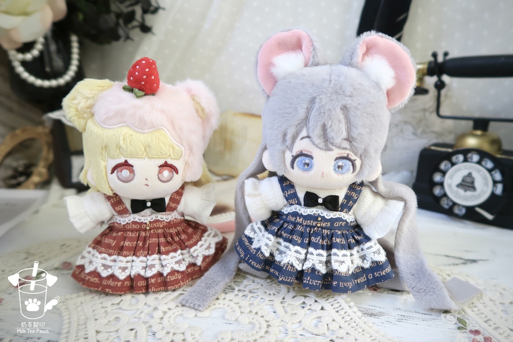 【10cmぬいぐるみ・ぬい服】Mono Whisper・英字柄シャツセット・ジャンスカセット(2色)