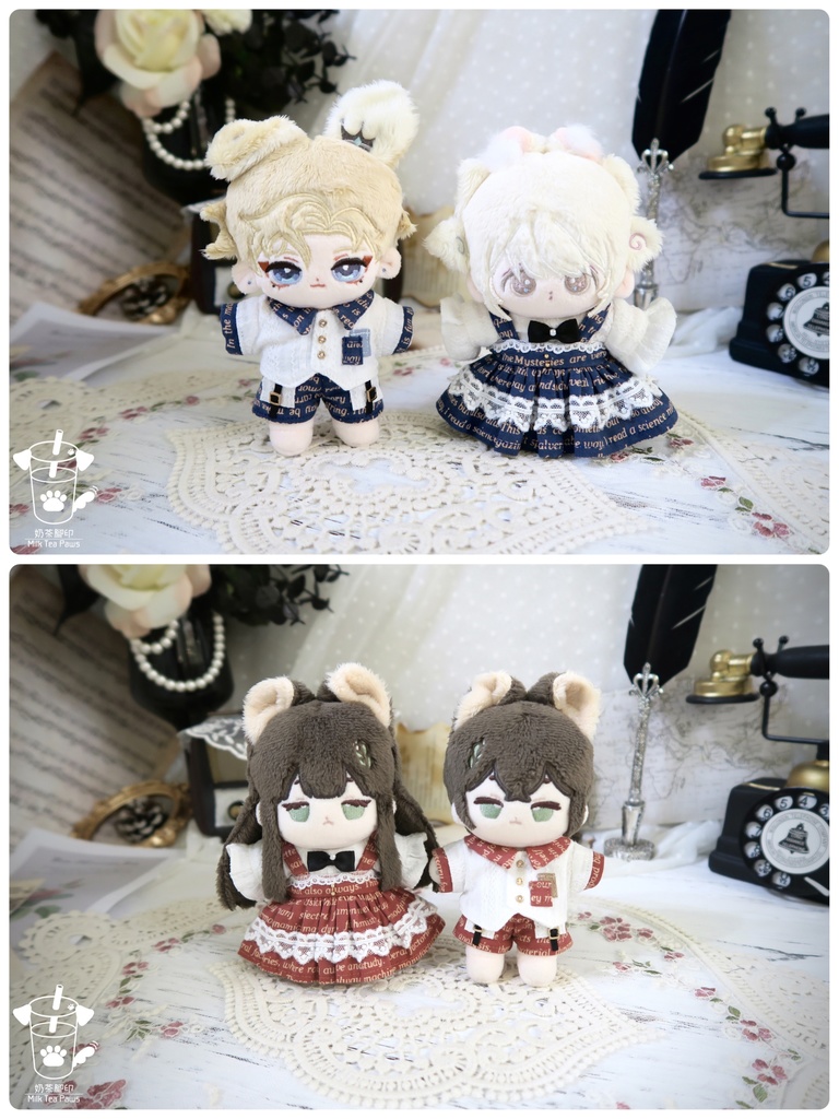 【10cmぬいぐるみ・ぬい服】Mono Whisper・英字柄シャツセット・ジャンスカセット(2色)