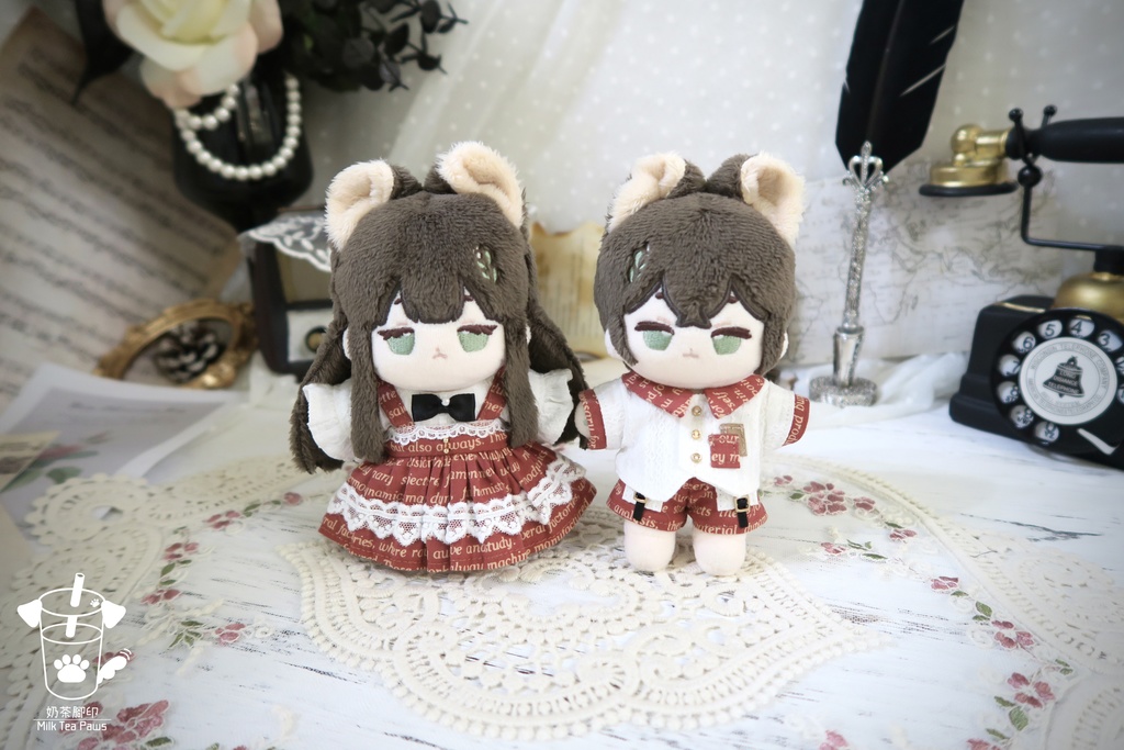 【10cmぬいぐるみ・ぬい服】Mono Whisper・英字柄シャツセット・ジャンスカセット(2色)