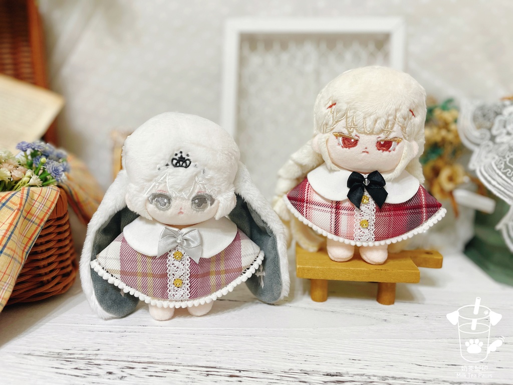 【10cmぬいぐるみ・ぬい服】チェック柄雪玉ケープ(全7色)