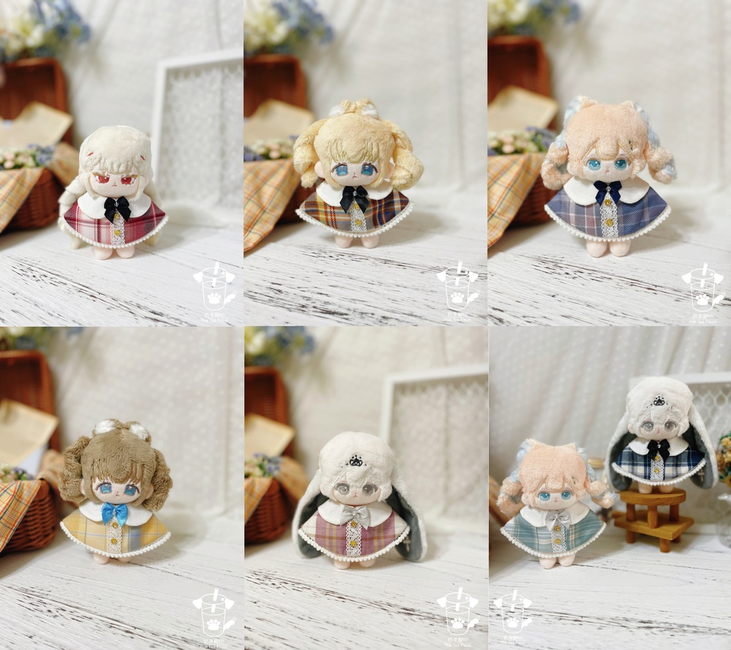 【10cmぬいぐるみ・ぬい服】チェック柄雪玉ケープ(全7色)